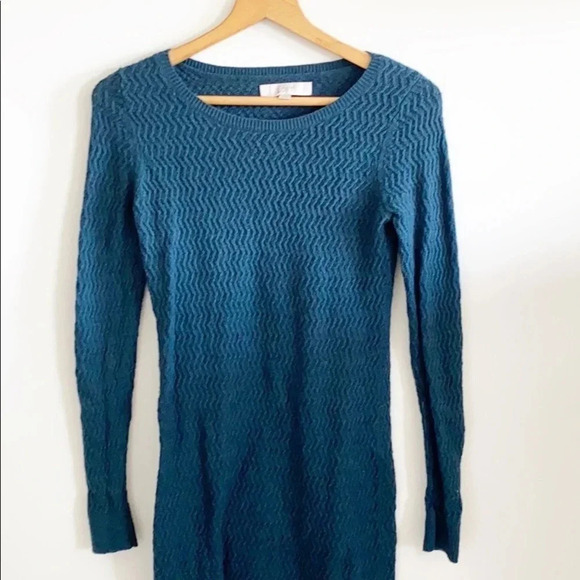 LOFT Teal Cotton Textured Sweater Dress - Picture 3 of 8